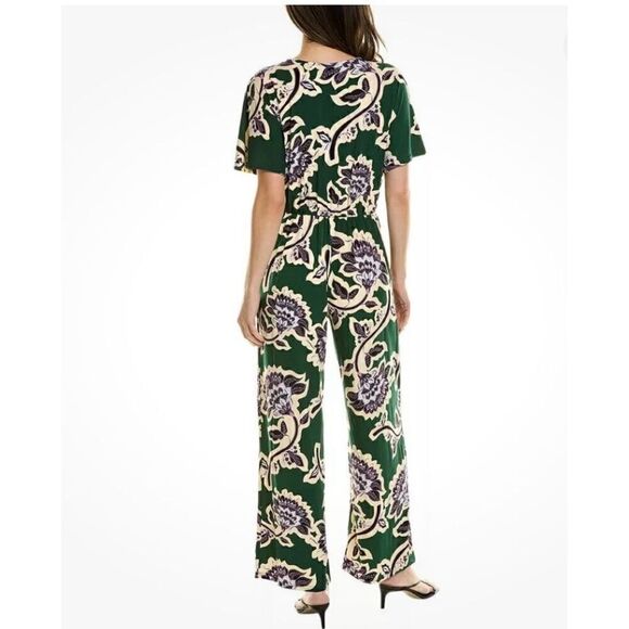 Leota Faux Wrap Ruby Floral Jumpsuit in Green/Purple/Cream 1X New - Picture 2 of 10